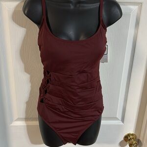Time and Tru Maroon one piece swim suit, size XL (16-18), NWT.